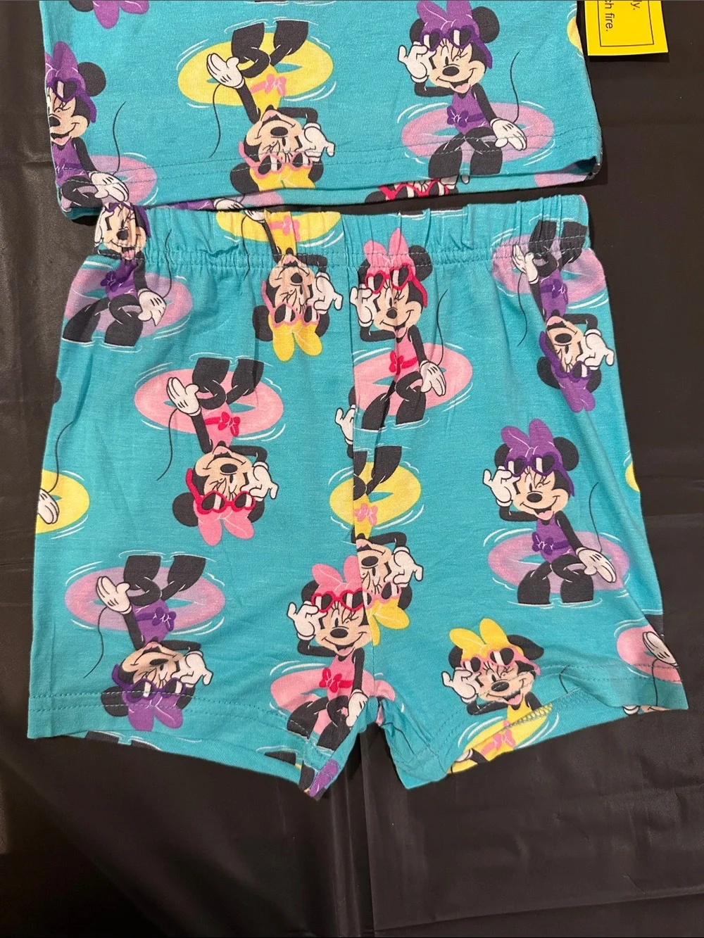 Disney Minnie Mouse Teal Short Sleeve Pajama Set with Pink and Purple Accents